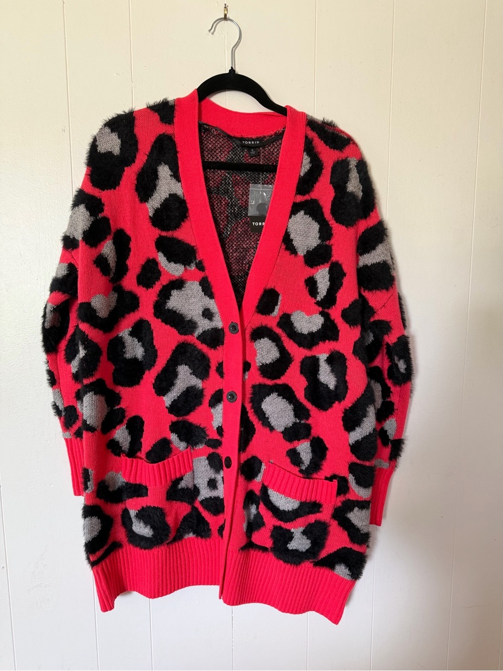 torrid Red Leopard Print Fuzzy Button Cardigan